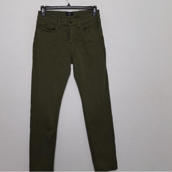 7 For All Mankind Designer Casual Streetwear Olive Green Skinny Jeans Size 31 - Picture 1 of 10